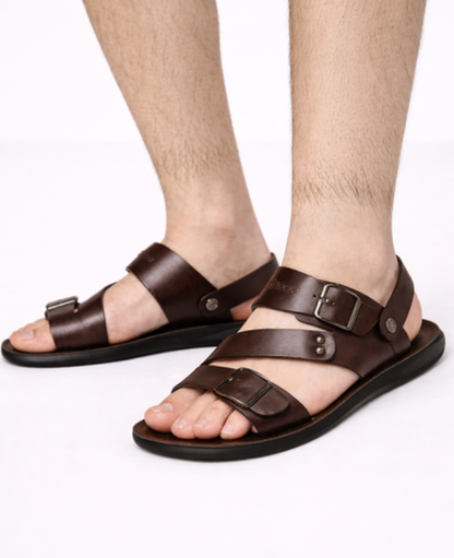 Sandales Homme à Brides Ajustables Confort Ergonomique | Cuir Boucles