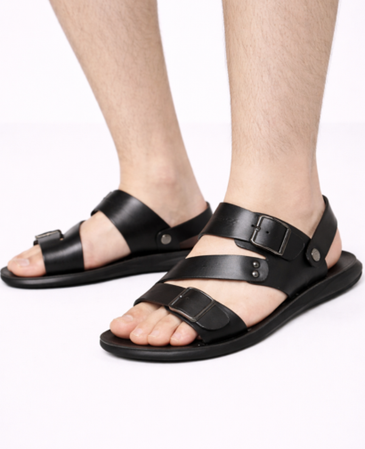 Sandales Homme à Brides Ajustables Confort Ergonomique | Cuir Boucles