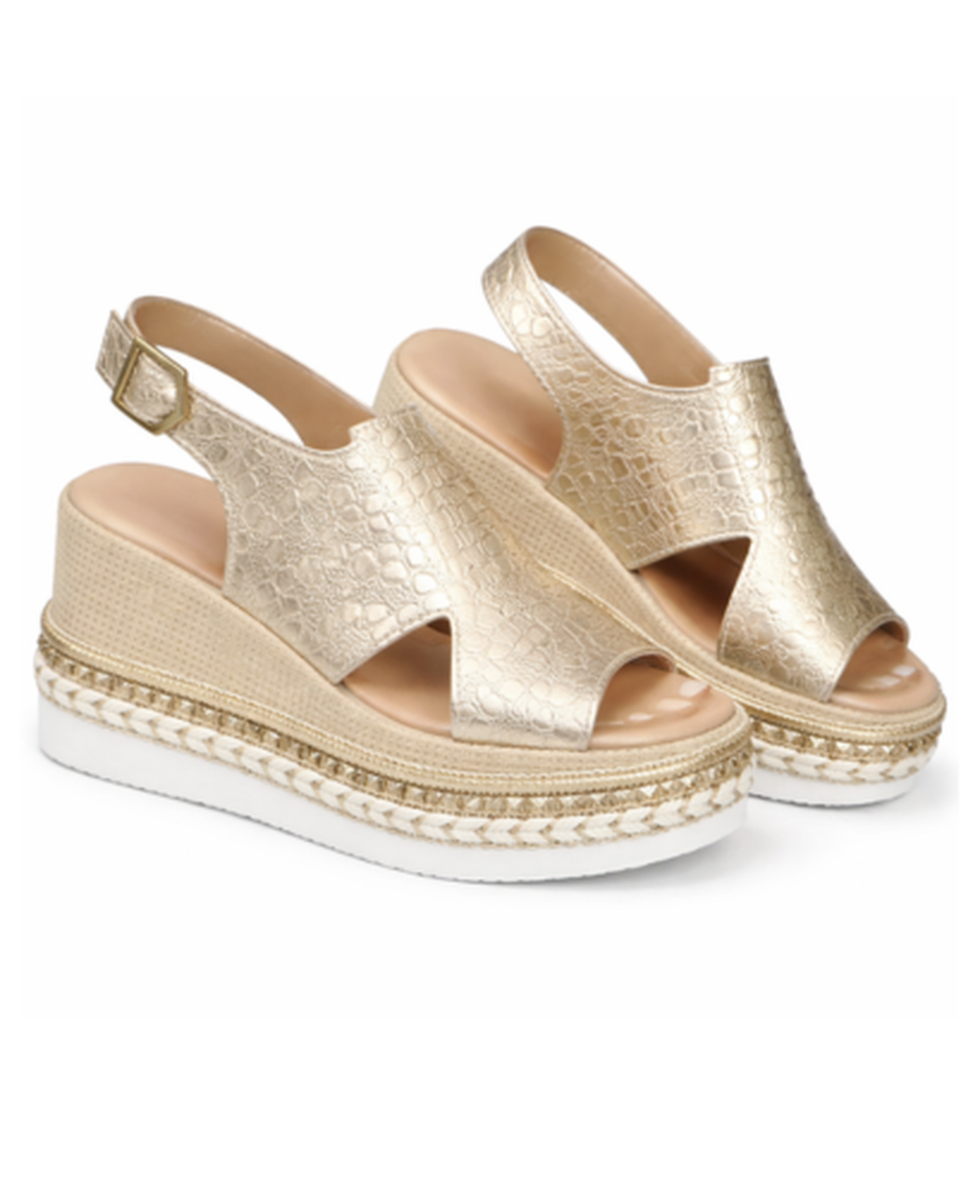 Sandales Compensées Femme – Semelle Tressée & Bride Boucle, Plateforme Confort Ergonomique