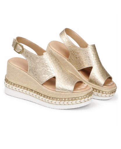 Sandales Compensées Femme – Semelle Tressée & Bride Boucle, Plateforme Confort Ergonomique