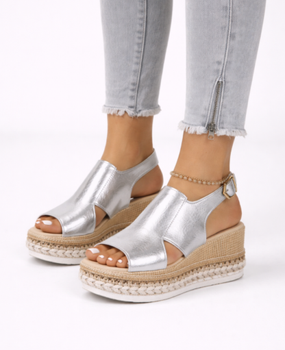 Sandales Compensées Femme – Semelle Tressée & Bride Boucle, Plateforme Confort Ergonomique