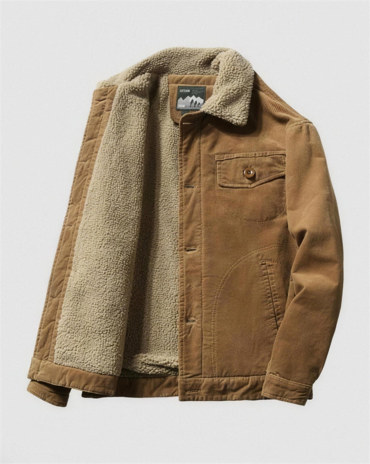 Veste en velours côtelé doublée sherpa - café