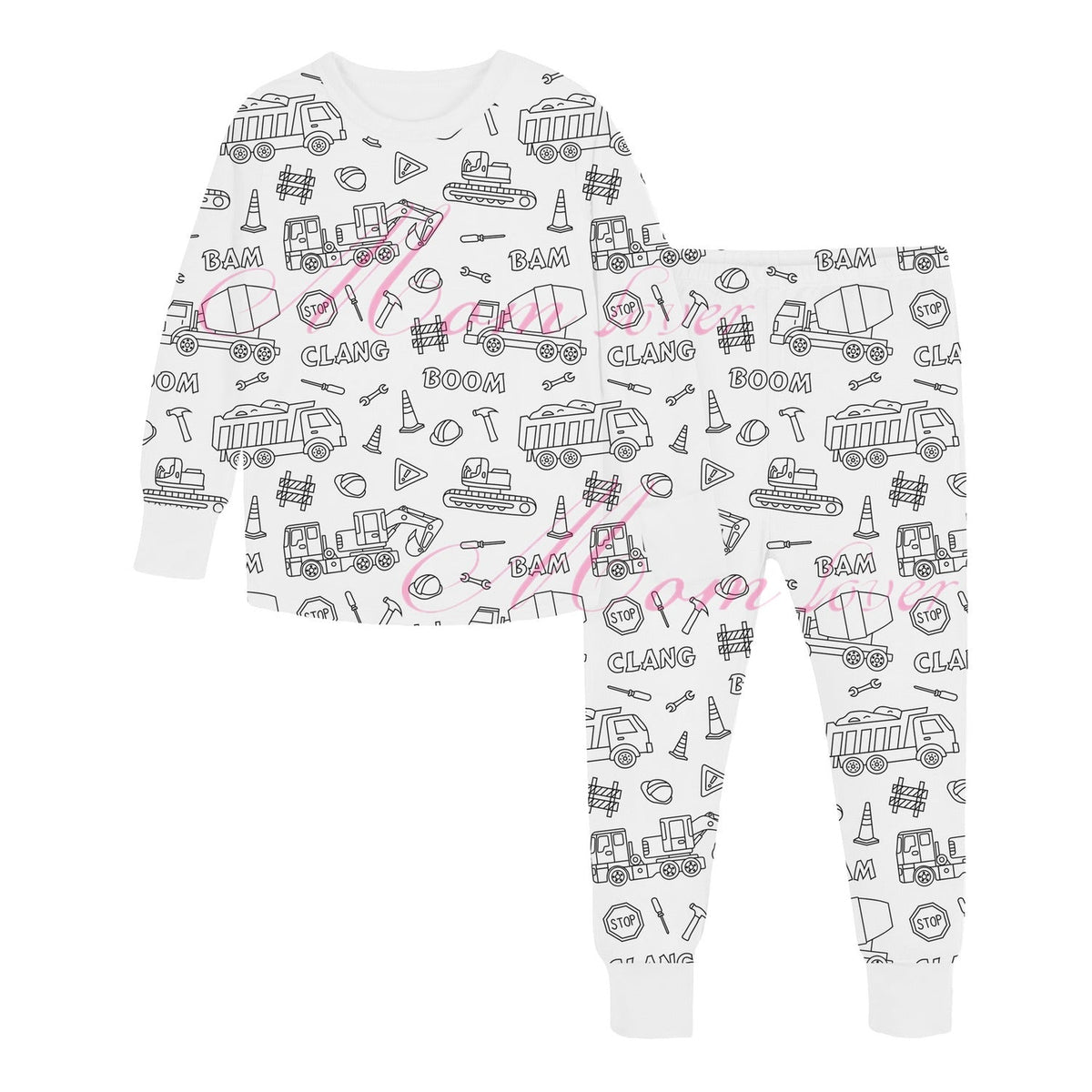Pyjama à colorier enfant avec motif vierge véhicules à personnaliser