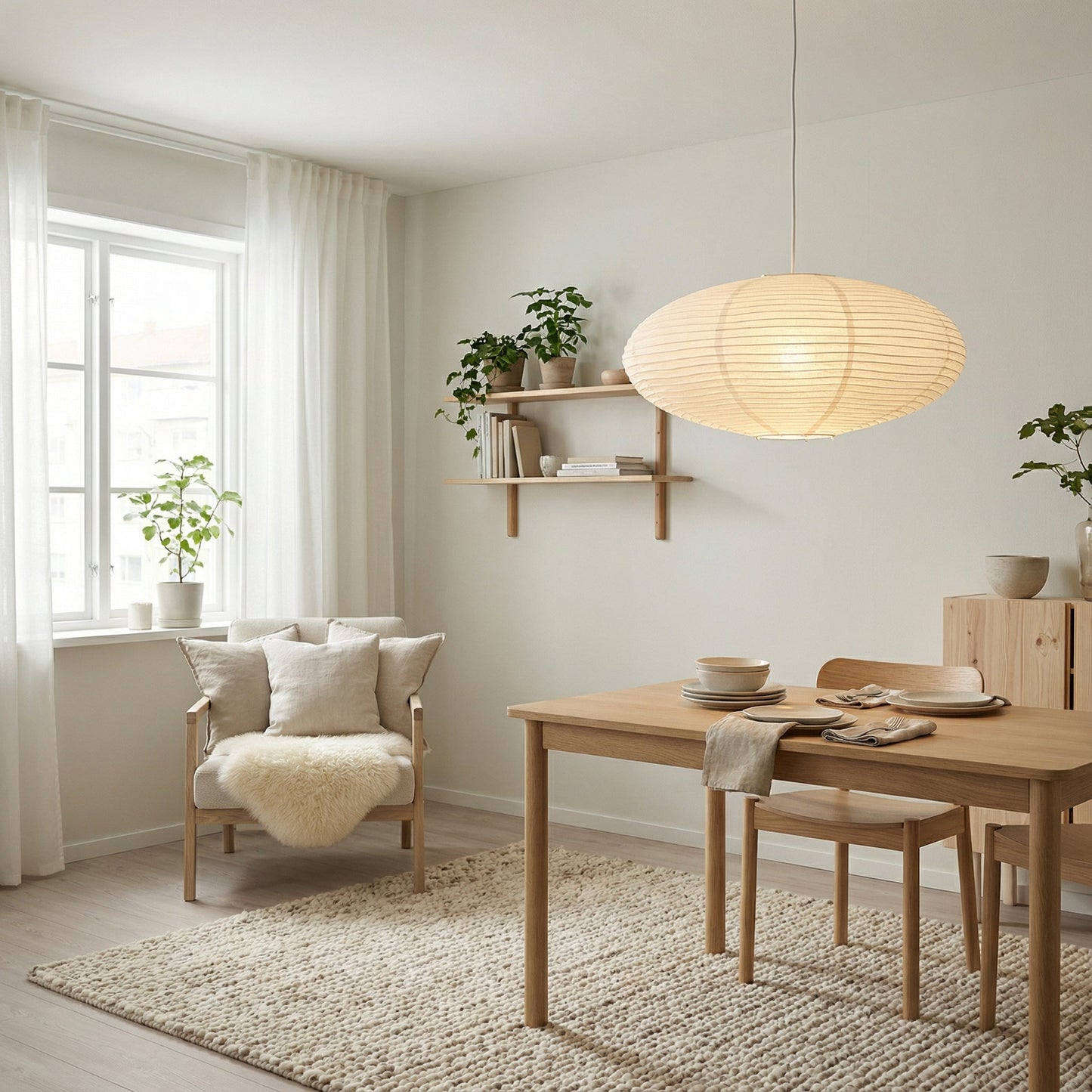 Suspension Wabi-Sabi en ambiance salon