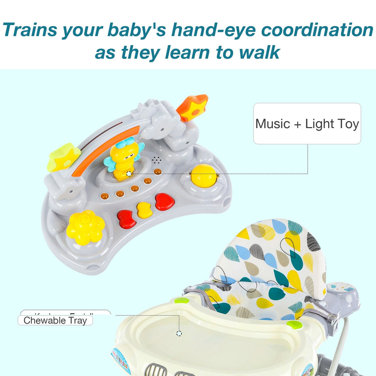 Trotteur bébé - plateau d'activités lumineux et musical